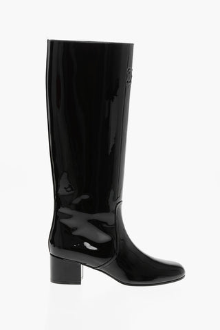 Patent Leather TRIOMPHE Boots with Embossed Logo 5cm