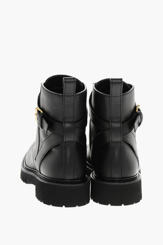 Leather Combat Booties with Logoed Strap
