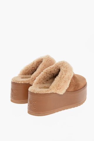 Suede TRIOMPHE Platform Mules with Shearling Detail