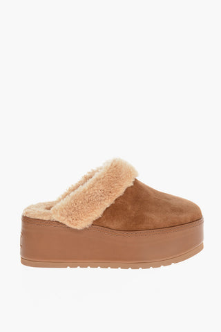 Suede TRIOMPHE Platform Mules with Shearling Detail