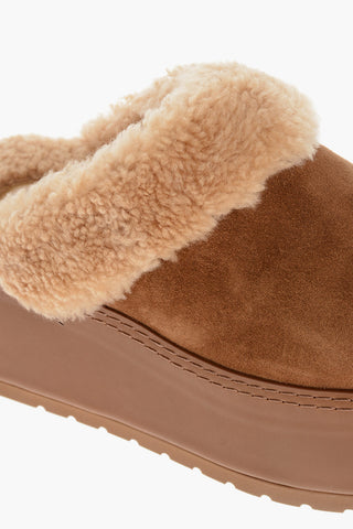 Suede TRIOMPHE Platform Mules with Shearling Detail