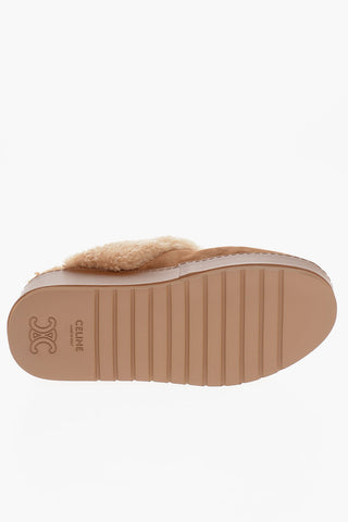 Suede TRIOMPHE Platform Mules with Shearling Detail