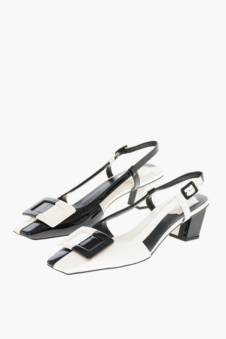Slingbacks Bicolore in Vernice con Fibbia Frontale 5cm