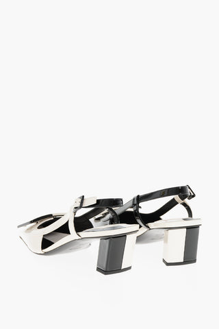 Slingbacks Bicolore in Vernice con Fibbia Frontale 5cm