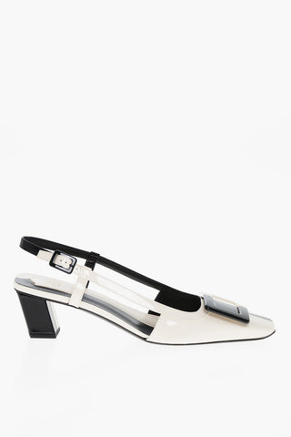 Slingbacks Bicolore in Vernice con Fibbia Frontale 5cm