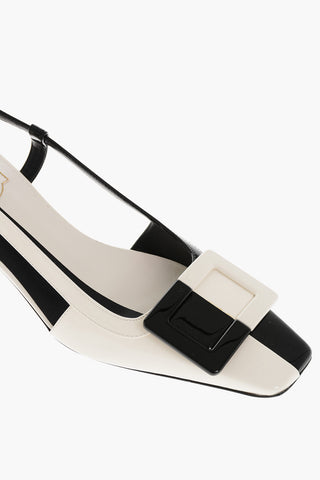 Slingbacks Bicolore in Vernice con Fibbia Frontale 5cm