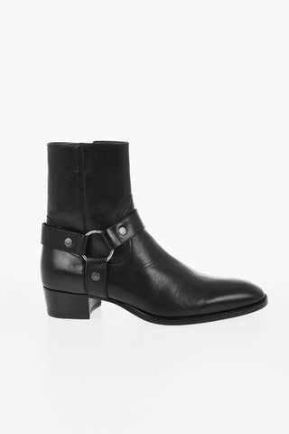 Stivaletti Texani in Pelle con Suola in Cuoio 4cm