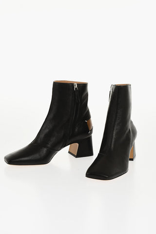 MM22 Stivaletti in Pelle con Punta Squadrata e Chiusura Zip Tacco 6cm