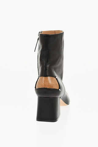 MM22 Stivaletti in Pelle con Punta Squadrata e Chiusura Zip Tacco 6cm