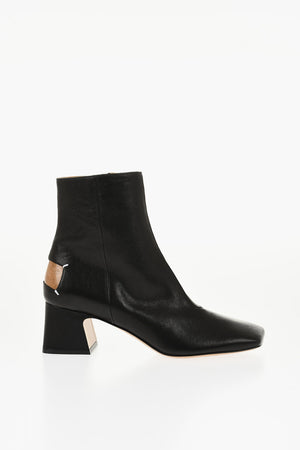 MM22 Stivaletti in Pelle con Punta Squadrata e Chiusura Zip Tacco 6cm
