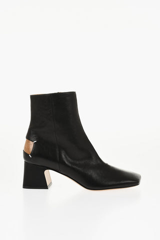 MM22 Stivaletti in Pelle con Punta Squadrata e Chiusura Zip Tacco 6cm