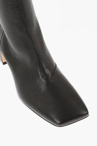 MM22 Stivaletti in Pelle con Punta Squadrata e Chiusura Zip Tacco 6cm