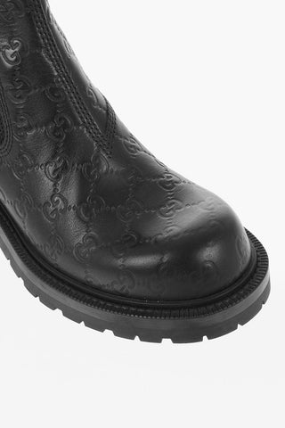 Monogram Embossed Leather Chelsea Booties
