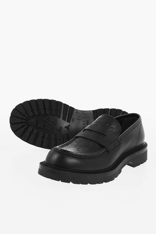 Embossed Leather Penny Loafers with Monogram Motif