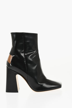 MM22 Brushed Leather Ankle Boots with Square Toe and 10.5 cm Heel