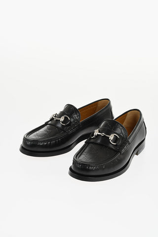 Brushed Leather Loafers with Monogram Embossed Detail