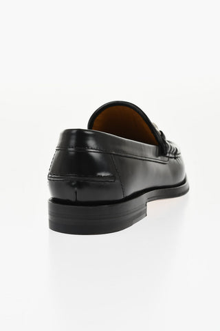 Brushed Leather Loafers with Monogram Embossed Detail