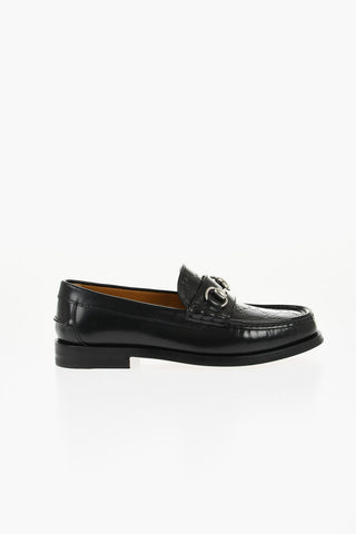 Brushed Leather Loafers with Monogram Embossed Detail