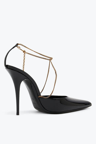 Patent Leather Mules with Logoed Chain 11cm