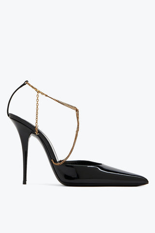 Patent Leather Mules with Logoed Chain 11cm