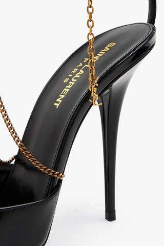 Patent Leather Mules with Logoed Chain 11cm