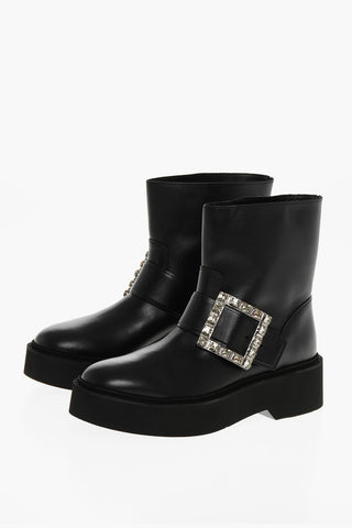 Stivaletti Biker in Pelle con Fibbia Gioiello