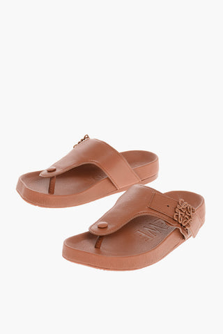 Leather Thong Sandals with Logoed Buckle