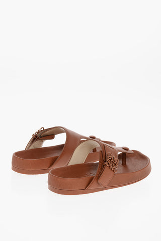 Leather Thong Sandals with Logoed Buckle