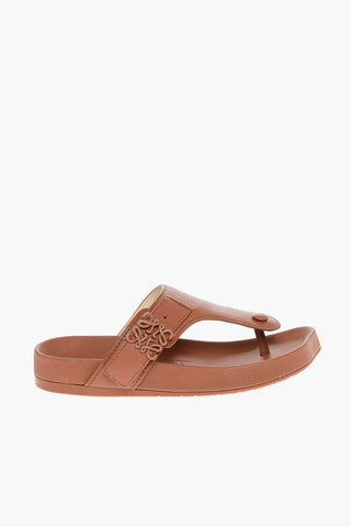 Leather Thong Sandals with Logoed Buckle