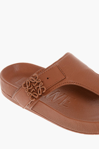 Leather Thong Sandals with Logoed Buckle