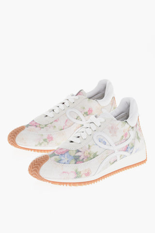 Lace-up Suede Sneakers with Floral Motif