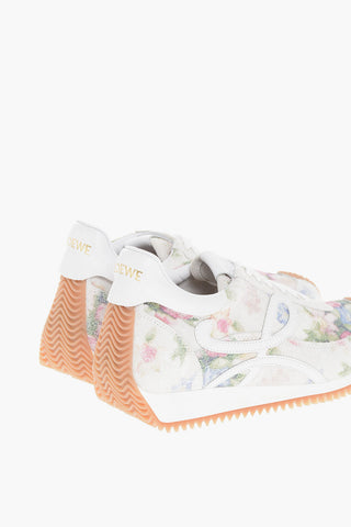 Lace-up Suede Sneakers with Floral Motif