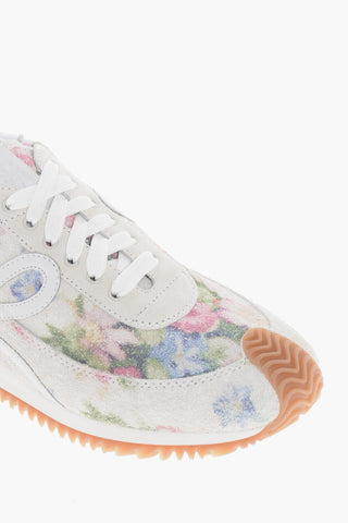 Lace-up Suede Sneakers with Floral Motif