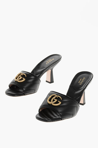 Quilted Leather Open Toe Mules with Spool Heel 8cm