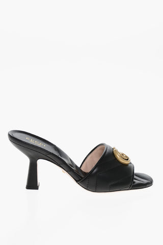 Quilted Leather Open Toe Mules with Spool Heel 8cm