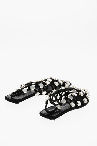 See Through Slingback Mules with Rhinestones