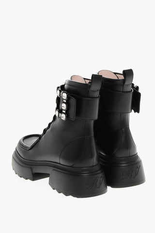 Stivaletti Allacciati in Pelle con Fibbia Gioiello