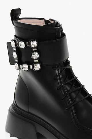 Stivaletti Allacciati in Pelle con Fibbia Gioiello