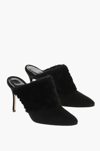 Suede Mules PELOS with Eco-Fur Detail, 10cm Heel