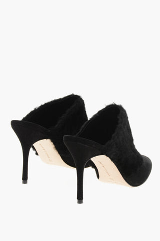 Suede Mules PELOS with Eco-Fur Detail, 10cm Heel