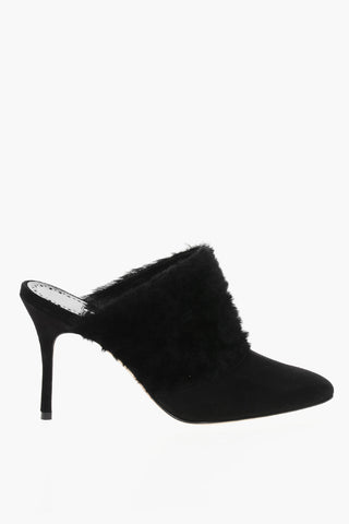 Mules PELOS aus Wildleder mit Ecopelz-Detail, 10 cm Absatz