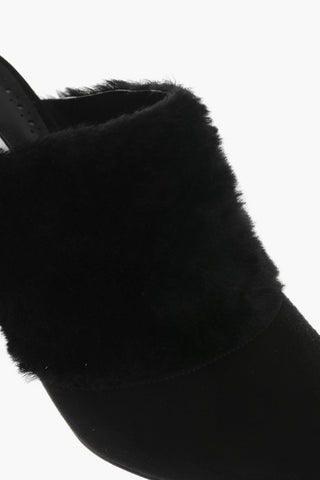 Mules PELOS aus Wildleder mit Ecopelz-Detail, 10 cm Absatz