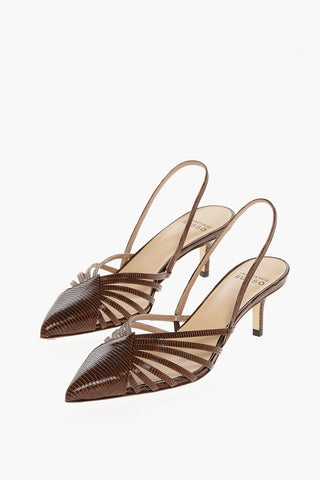 Lizard-Effect Embossed Leather Slingbacks with 6cm Heel
