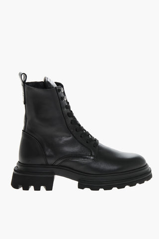 Leather Combat Booties with Inner Zip
