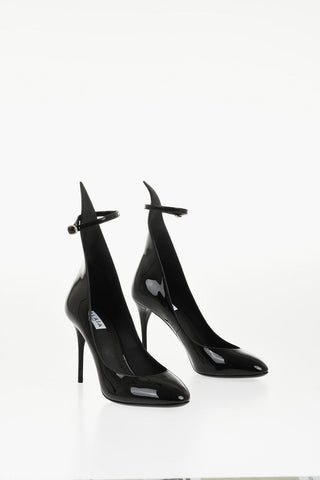 Patent Leather Pumps with Ankle Strap and Stiletto Heel 10cm