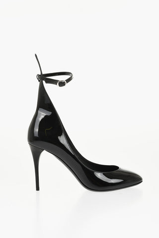 Patent Leather Pumps with Ankle Strap and Stiletto Heel 10cm