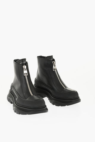 Stivaletti Zip-up in Pelle con Suola Chunky
