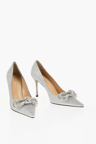 Glittered Point Toe Pumps with Jeweled Bow