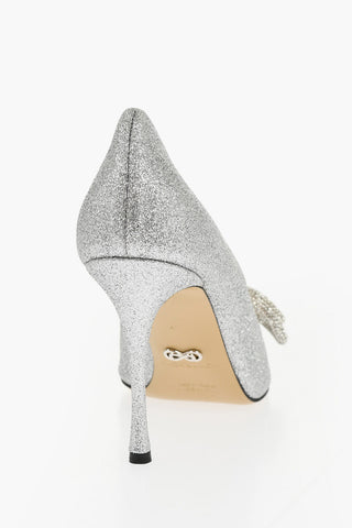 Glittered Point Toe Pumps with Jeweled Bow