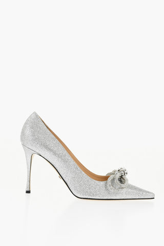 Glittered Point Toe Pumps with Jeweled Bow